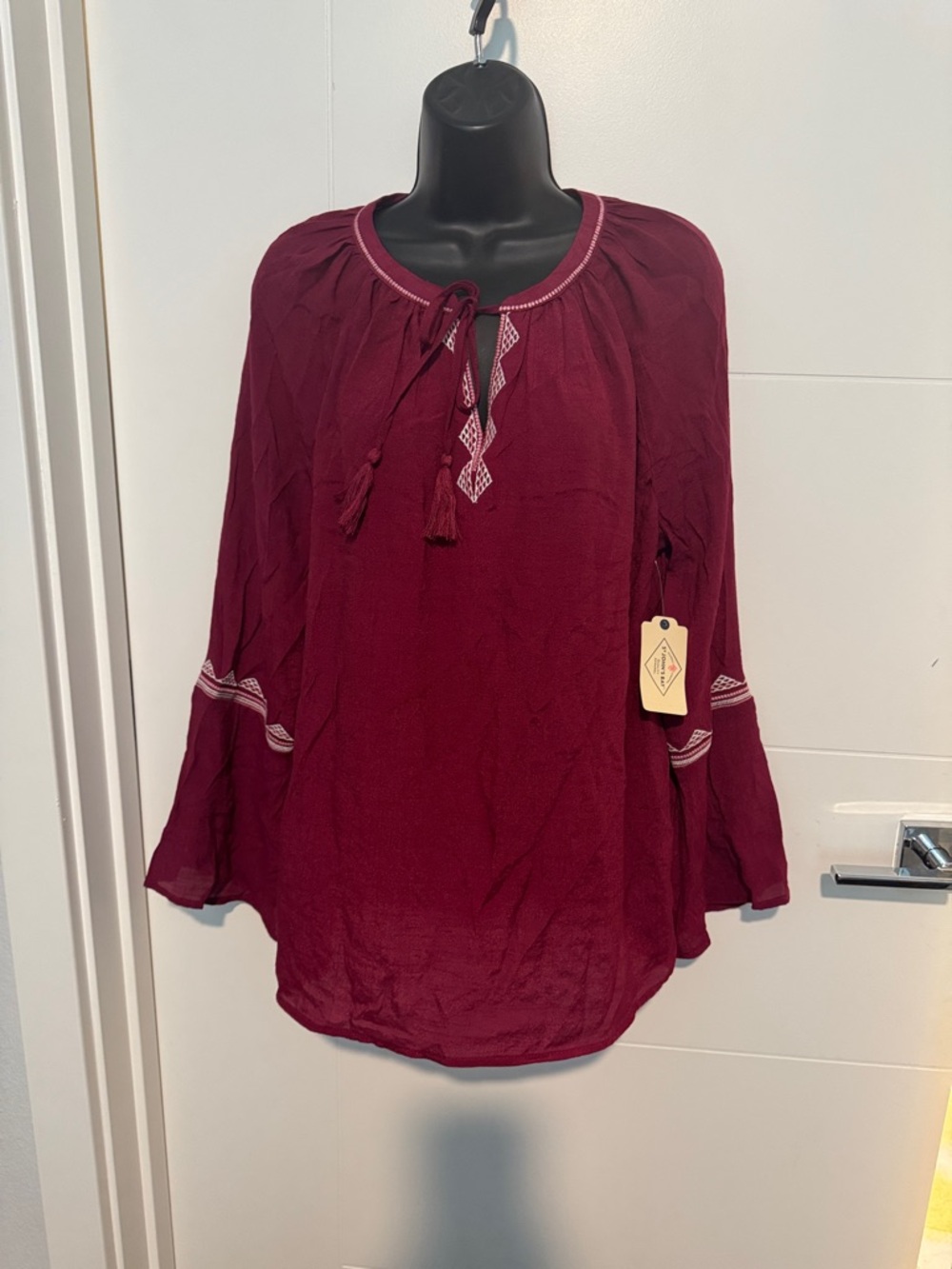 St. John's Bay Wine Embroidered Peasant Tunic